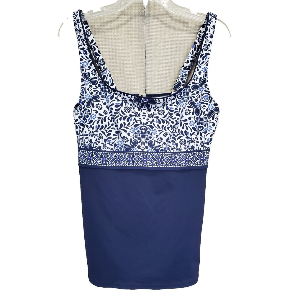 Lands' End Blue Square Neck Tankini Swim Top Size 14L Long